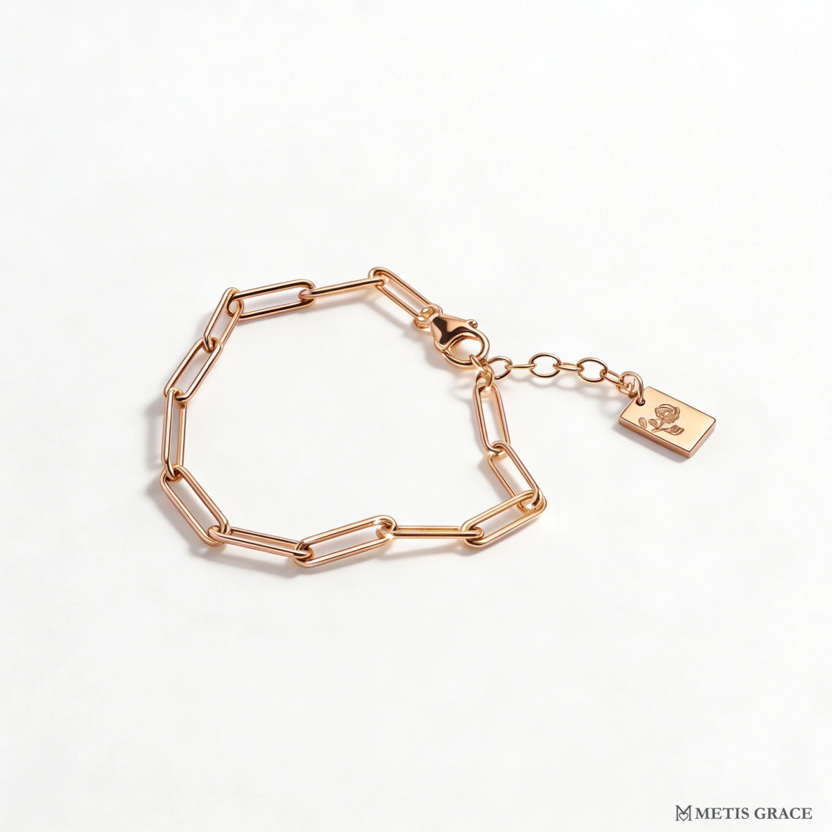 Custom S925 Silver Paperclip Birth Flower Bracelet - Metis Grace