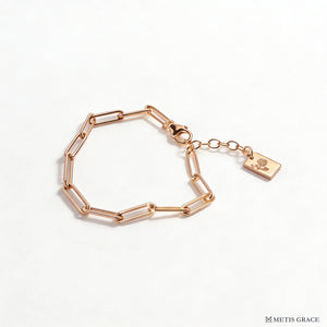 Custom S925 Silver Paperclip Birth Flower Bracelet - Metis Grace