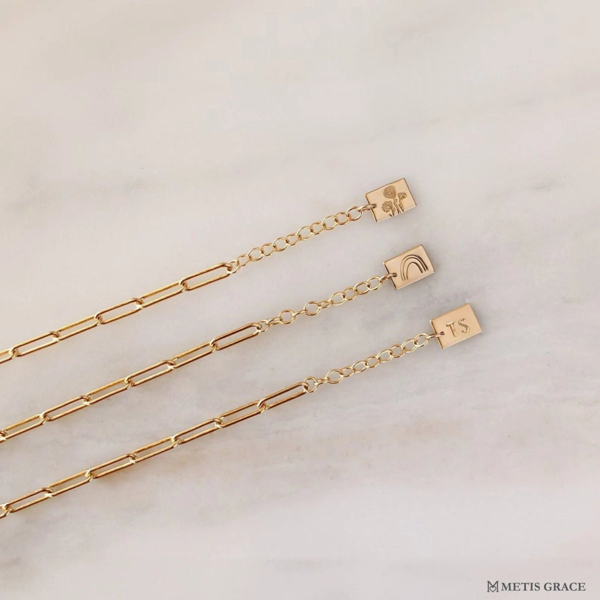 Custom S925 Silver Paperclip Birth Flower Bracelet - Metis Grace