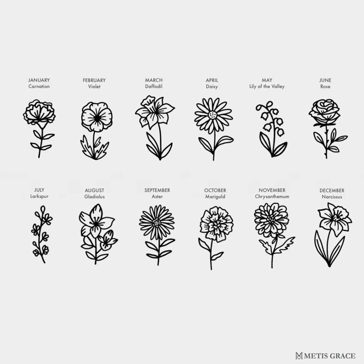 Custom S925 Silver Paperclip Birth Flower Bracelet - Metis Grace