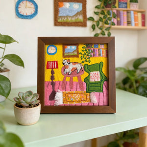 Hand Embroidered Cat Cozy Room Framed Art - Metis Grace