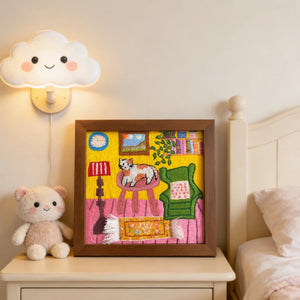 Hand Embroidered Cat Cozy Room Framed Art - Metis Grace