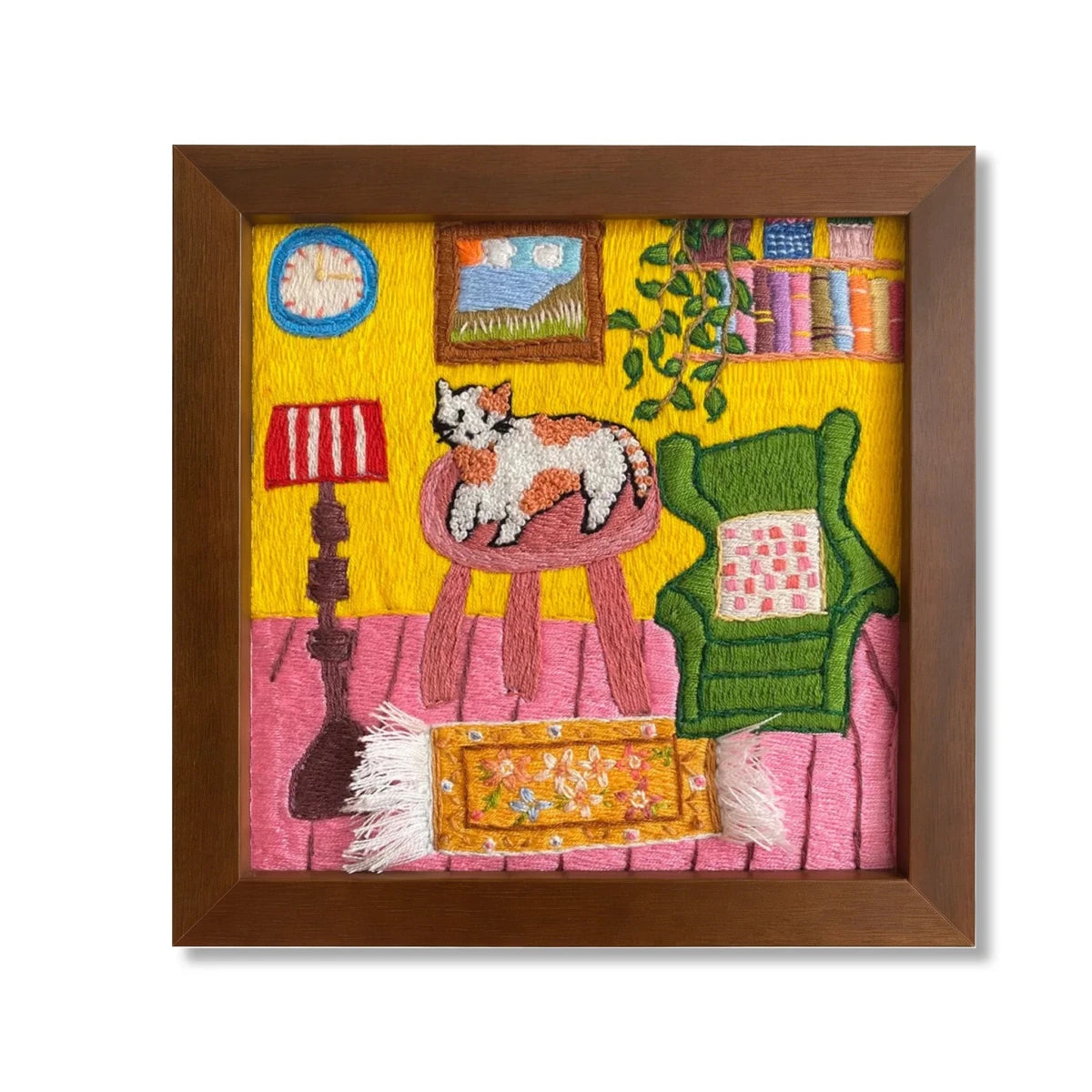Hand Embroidered Cat Cozy Room Framed Art - Metis Grace