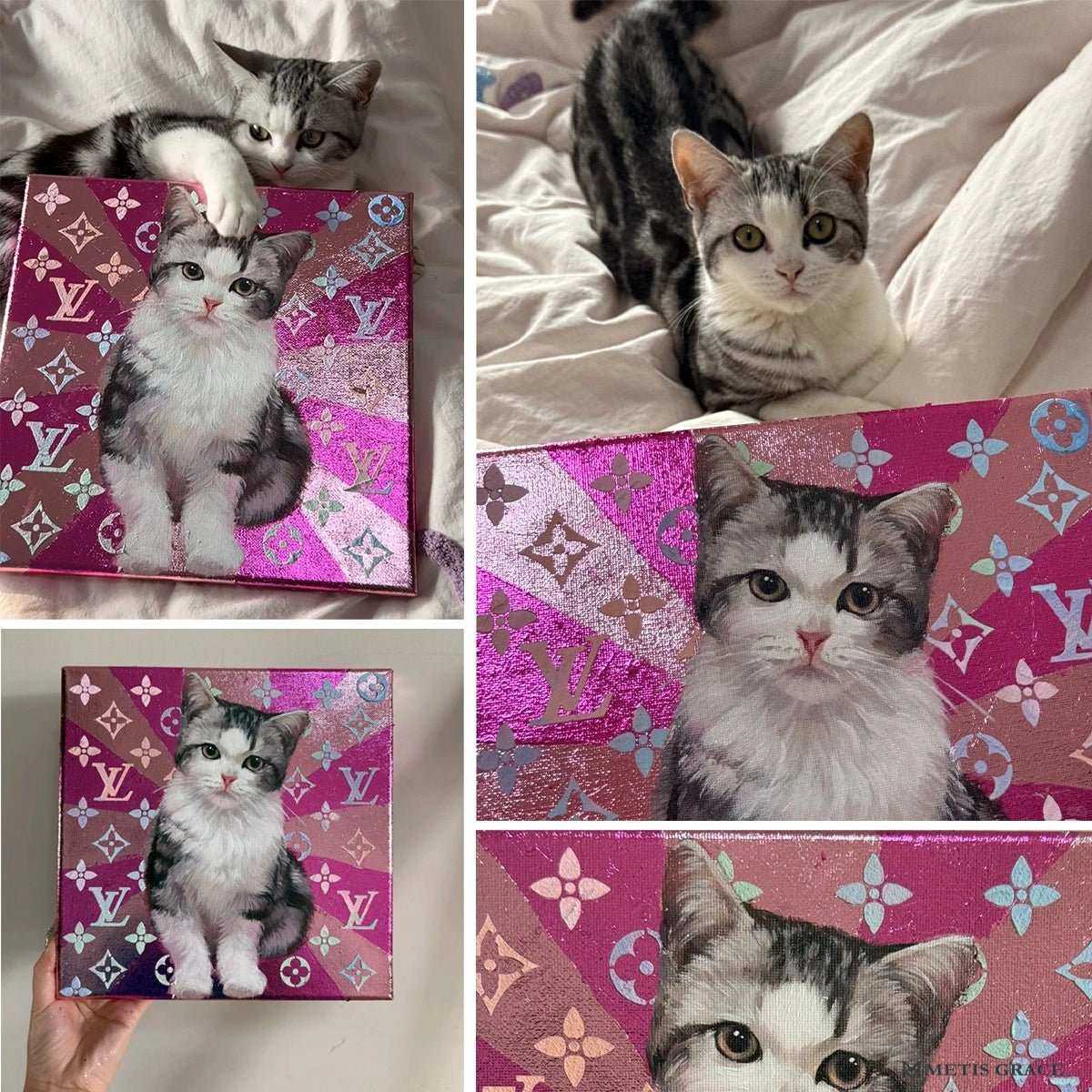 Hand - Painted Custom Pet Portrait – Square Canvas | Personalized Oil Painting - Metis Grace