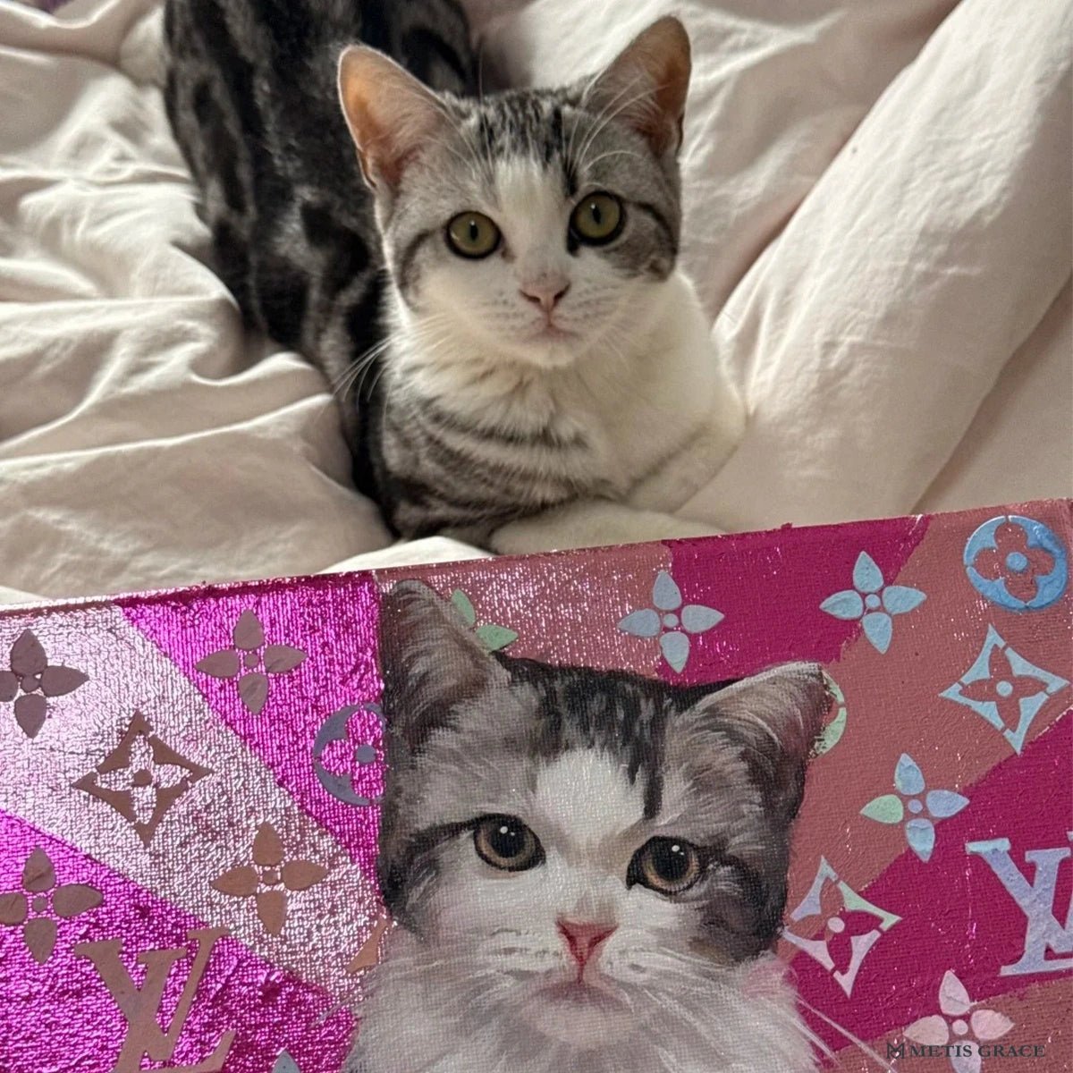 Hand - Painted Custom Pet Portrait – Square Canvas | Personalized Oil Painting - Metis Grace