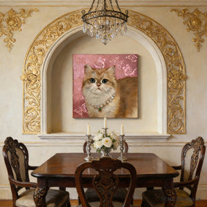 Hand - Painted Custom Pet Portrait – Square Canvas | Pink Butterfly Background - Metis Grace