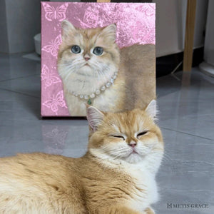 Hand - Painted Custom Pet Portrait – Square Canvas | Pink Butterfly Background - Metis Grace