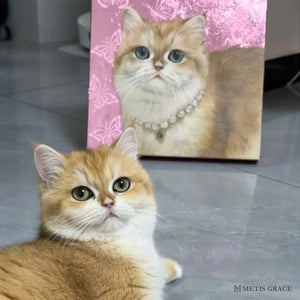 Hand - Painted Custom Pet Portrait – Square Canvas | Pink Butterfly Background - Metis Grace