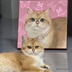 Hand - Painted Custom Pet Portrait – Square Canvas | Pink Butterfly Background - Metis Grace