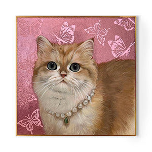 Hand-Painted Custom Pet Portrait-Square Canvas | Pink Butterfly Background - Metis Grace