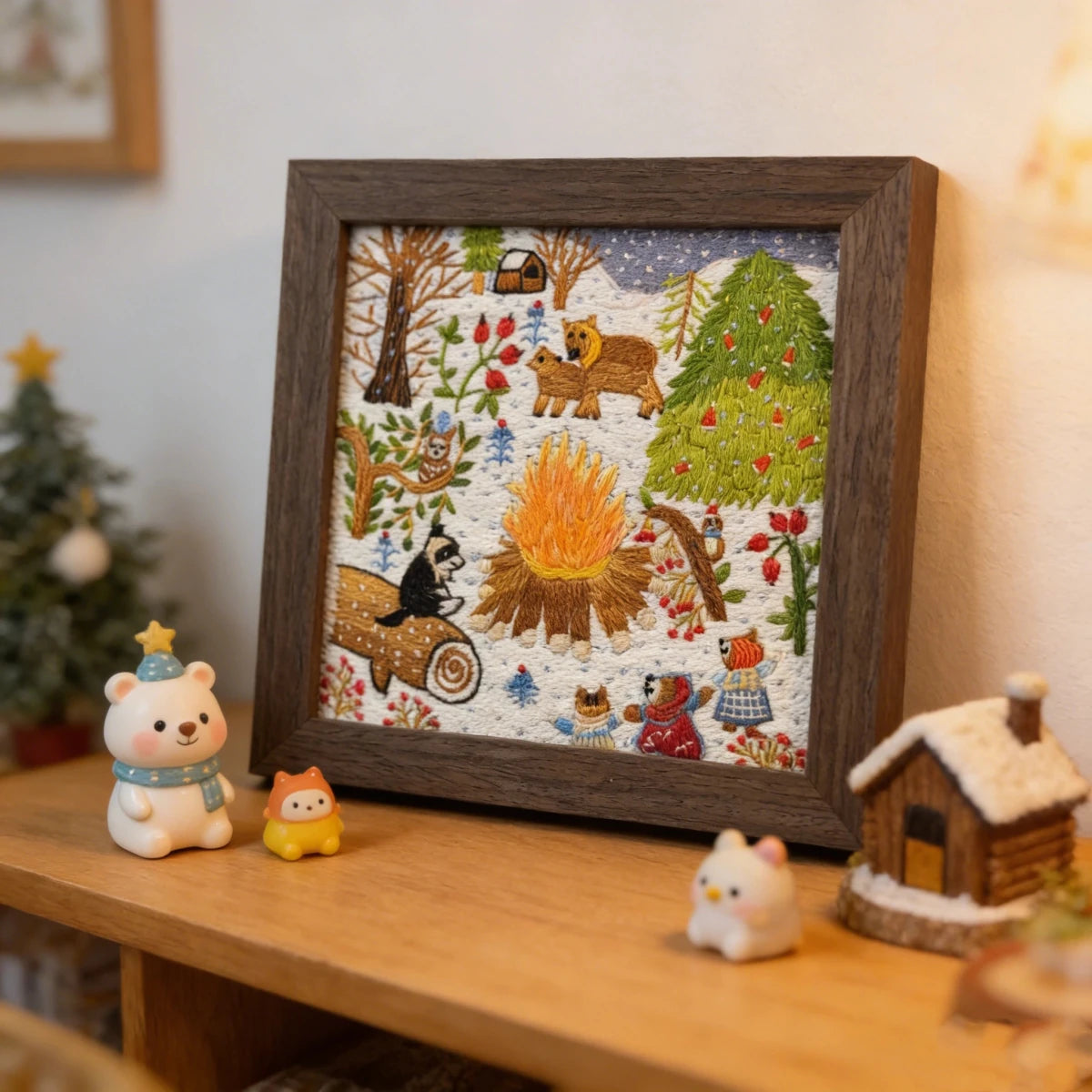 Handmade Winter Fairytale Forest Embroidery Art - Metis Grace