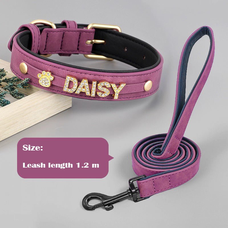 Personalized Leather Crystal Dog ID Collar - Metis Grace