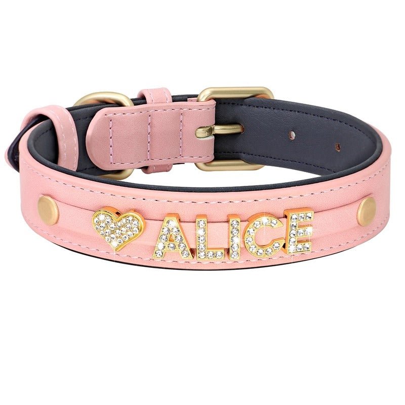 Personalized Leather Crystal Dog ID Collar - Metis Grace