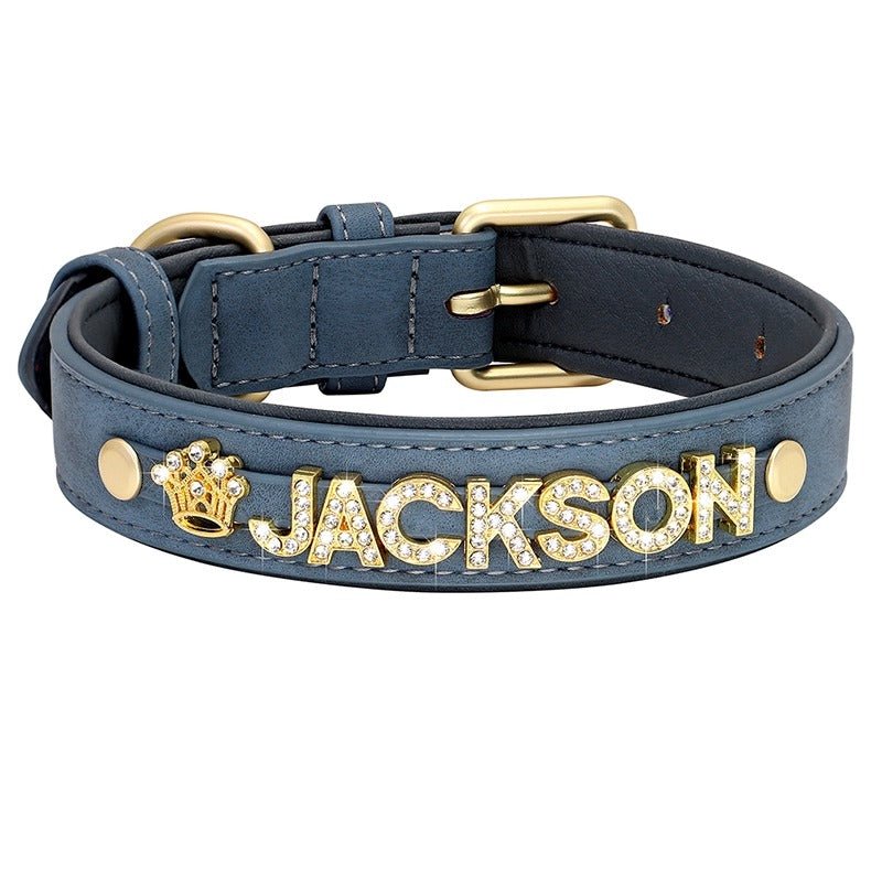 Personalized Leather Crystal Dog ID Collar - Metis Grace