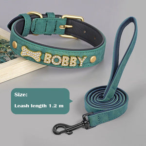 Personalized Leather Crystal Dog ID Collar - Metis Grace