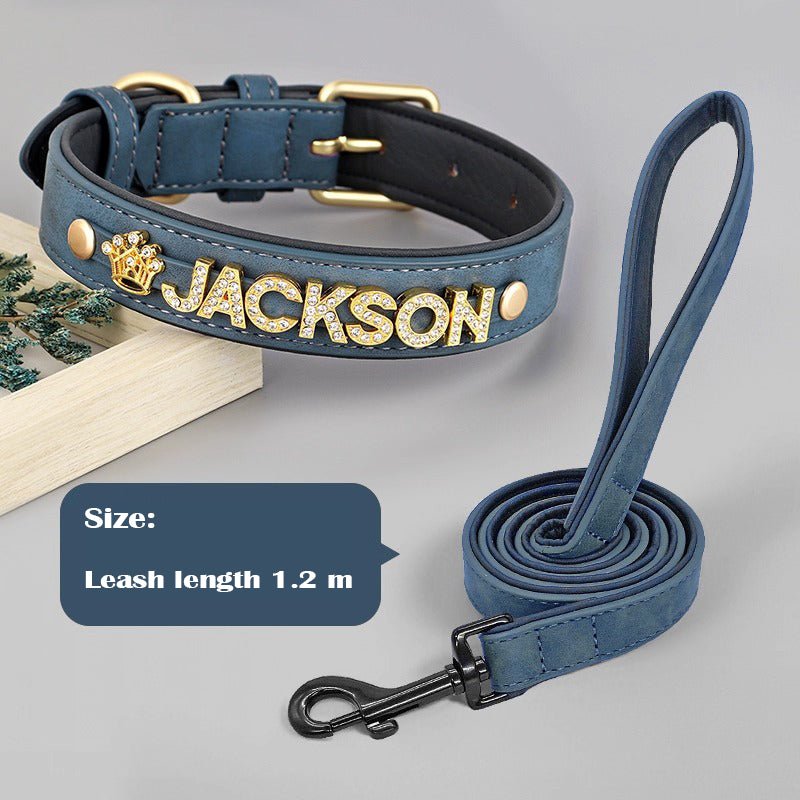 Personalized Leather Crystal Dog ID Collar - Metis Grace