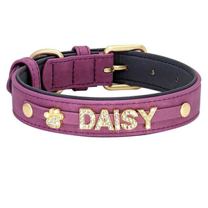 Personalized Leather Crystal Dog ID Collar - Metis Grace