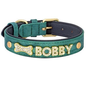 Personalized Leather Crystal Dog ID Collar - Metis Grace