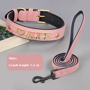 Personalized Leather Crystal Dog ID Collar - Metis Grace