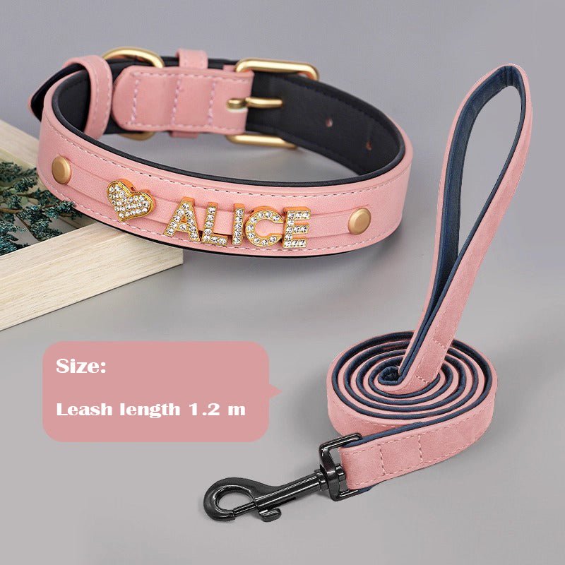 Personalized Leather Crystal Dog ID Collar - Metis Grace