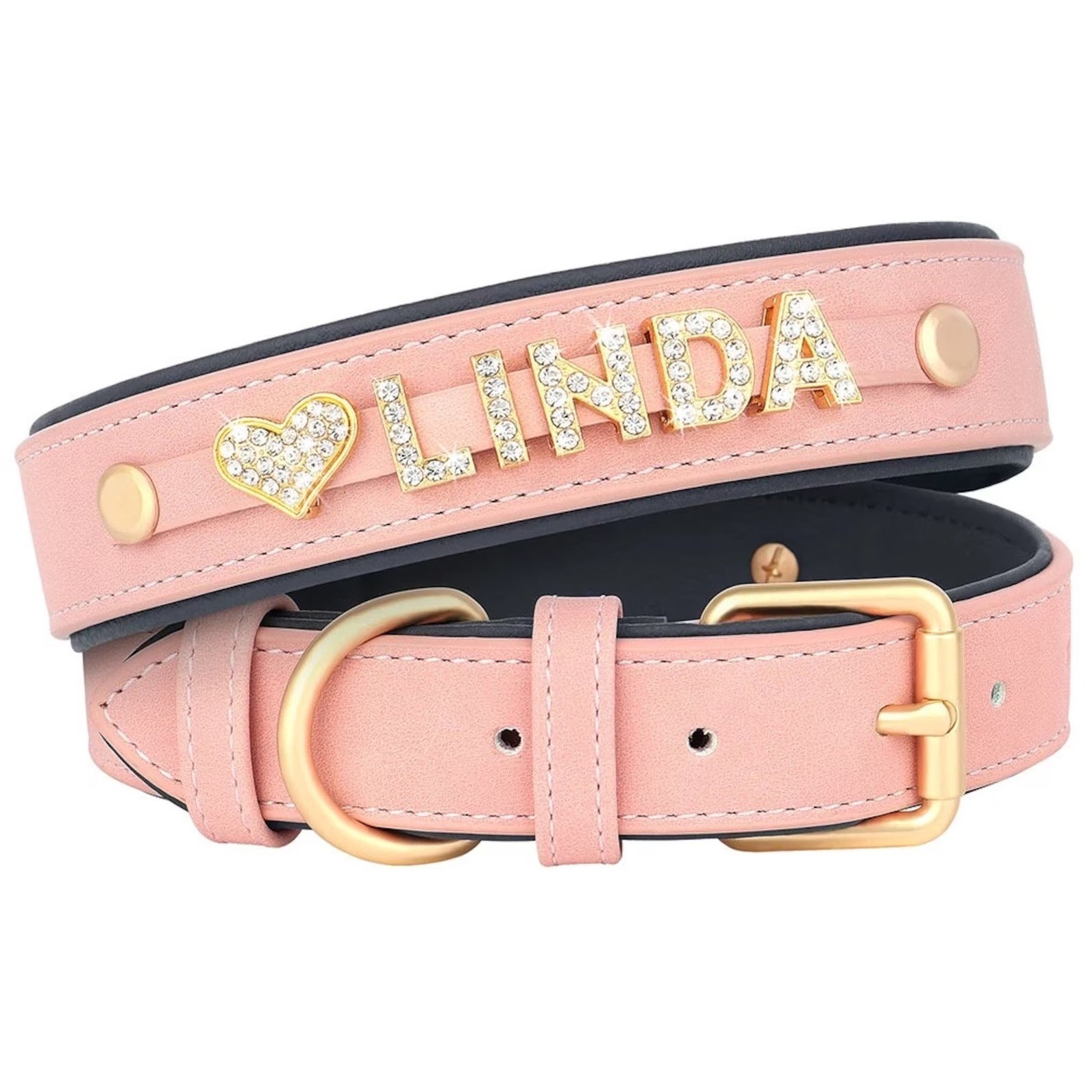 Personalized Leather Crystal Dog ID Collar - Metis Grace