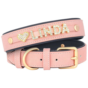 Personalized Leather Crystal Dog ID Collar - Metis Grace