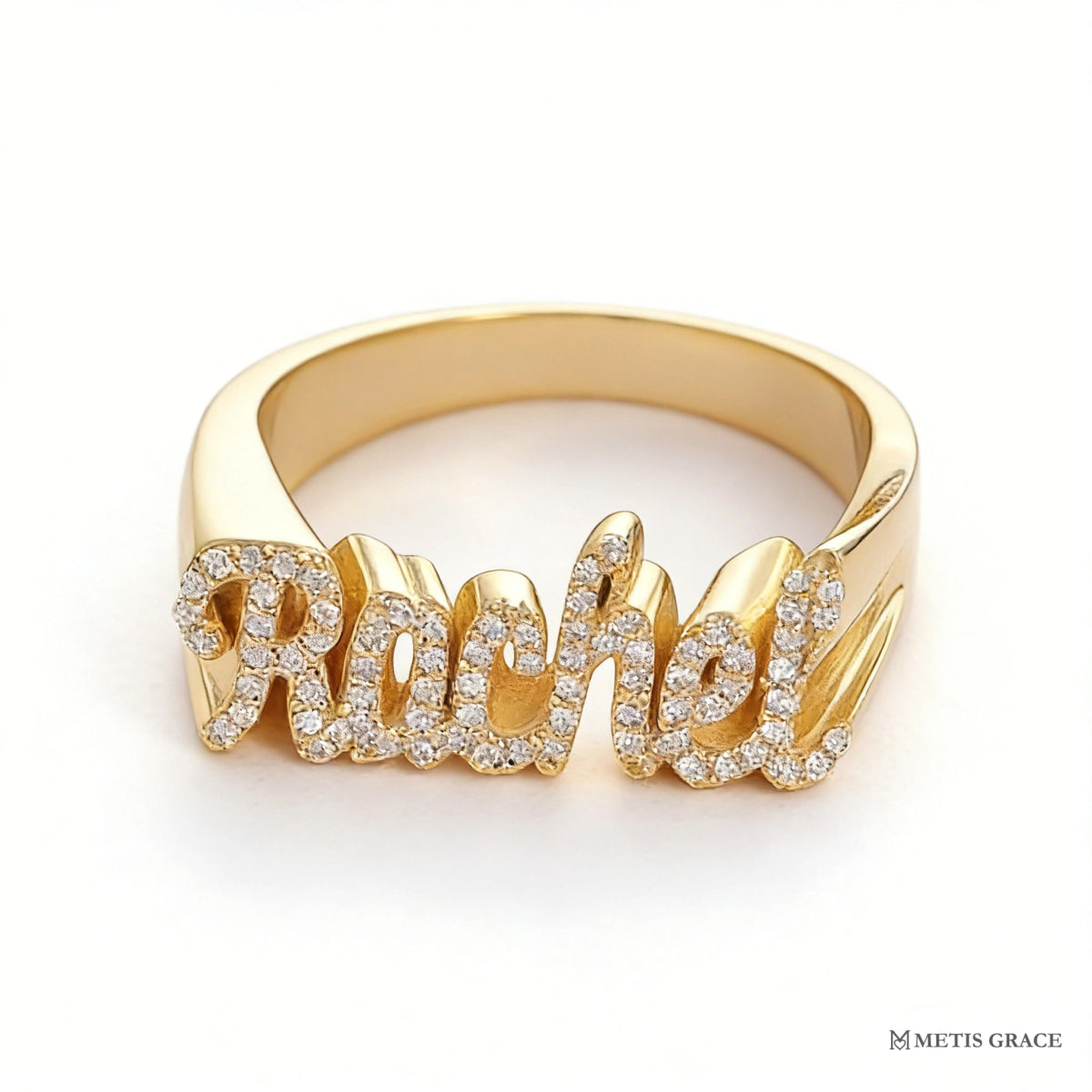 S925 3D Custom Name Ring with Diamond - Metis Grace