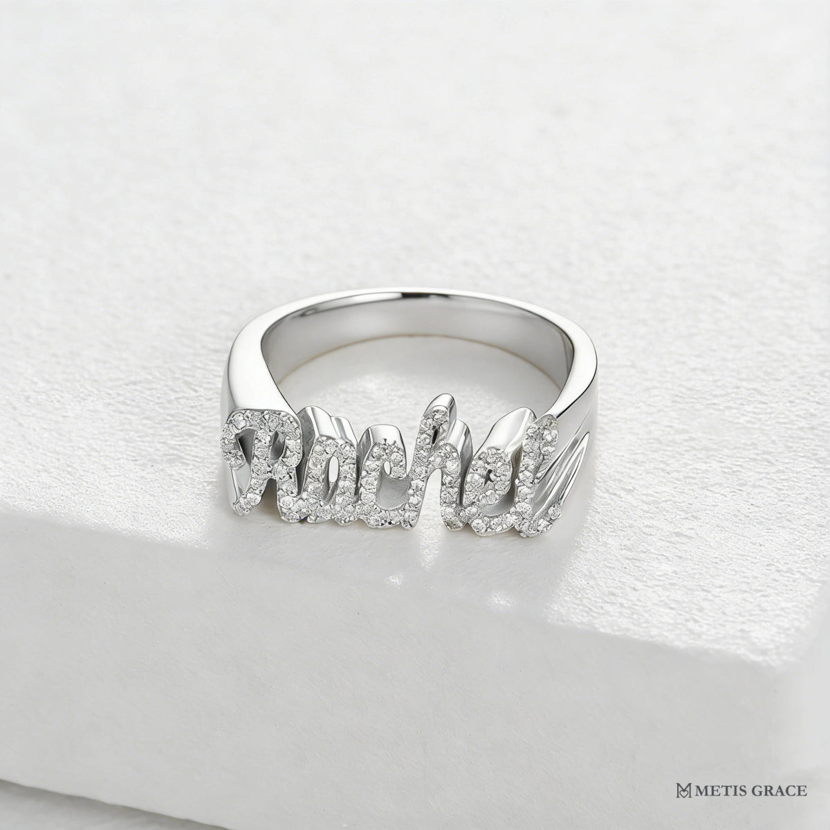 S925 3D Custom Name Ring with Diamond - Metis Grace