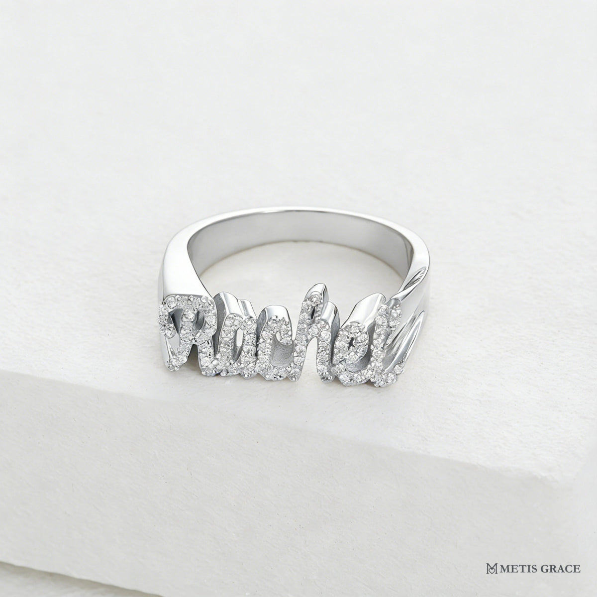 S925 3D Custom Name Ring with Diamond - Metis Grace