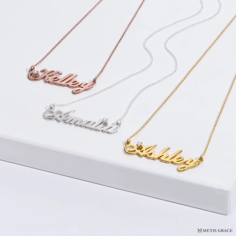 S925 Personalized Name Pendant Necklace with Zircon - Metis Grace