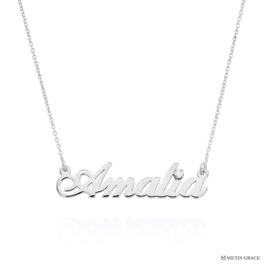 S925 Personalized Name Pendant Necklace with Zircon - Metis Grace