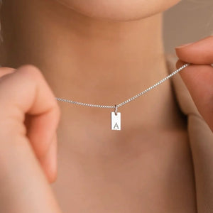 S925 Sterling Silver Alphabet Square Pendant Necklace - Metis Grace