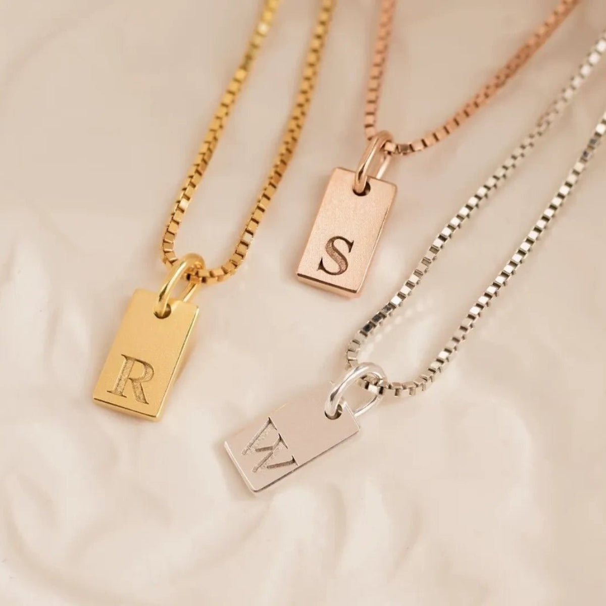 S925 Sterling Silver Alphabet Square Pendant Necklace - Metis Grace