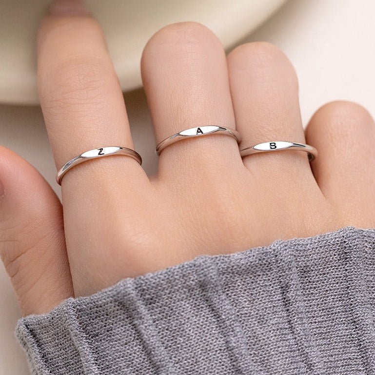 S925 Sterling Silver A–Z Initial Adjustable Ring - Metis Grace