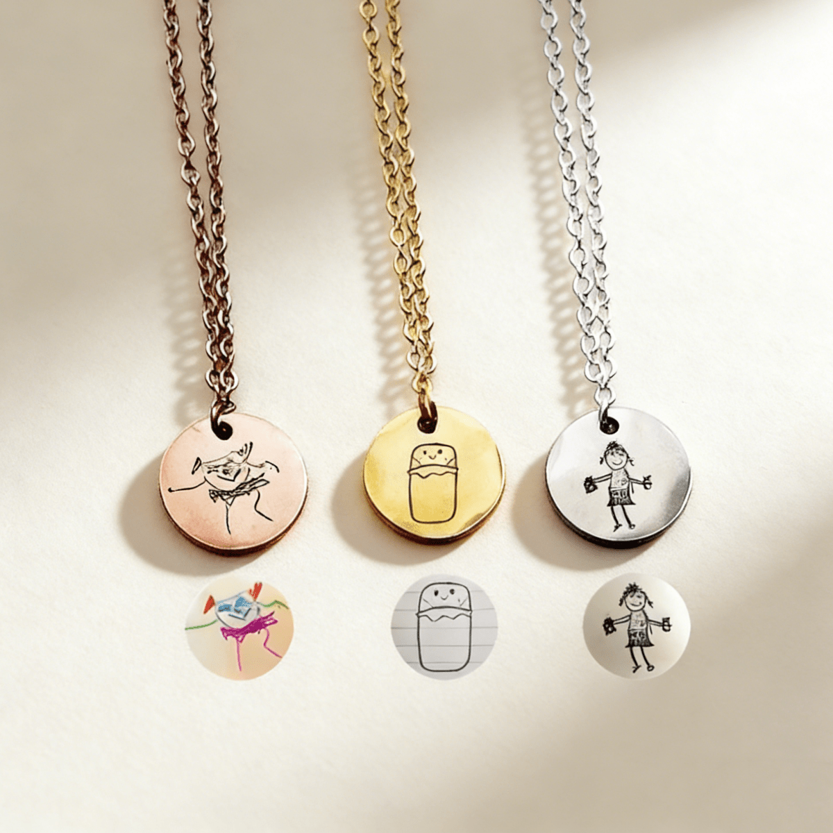 S925 Sterling Silver Custom Kids Drawing Disc Necklace - Metis Grace