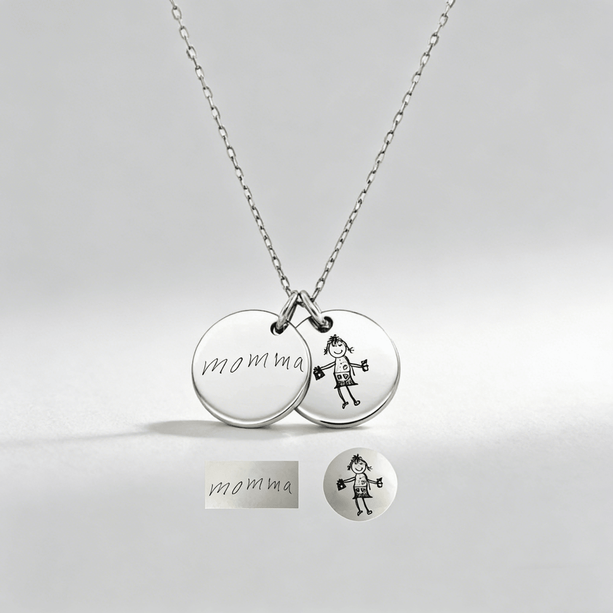 S925 Sterling Silver Custom Kids Drawing Disc Necklace - Metis Grace