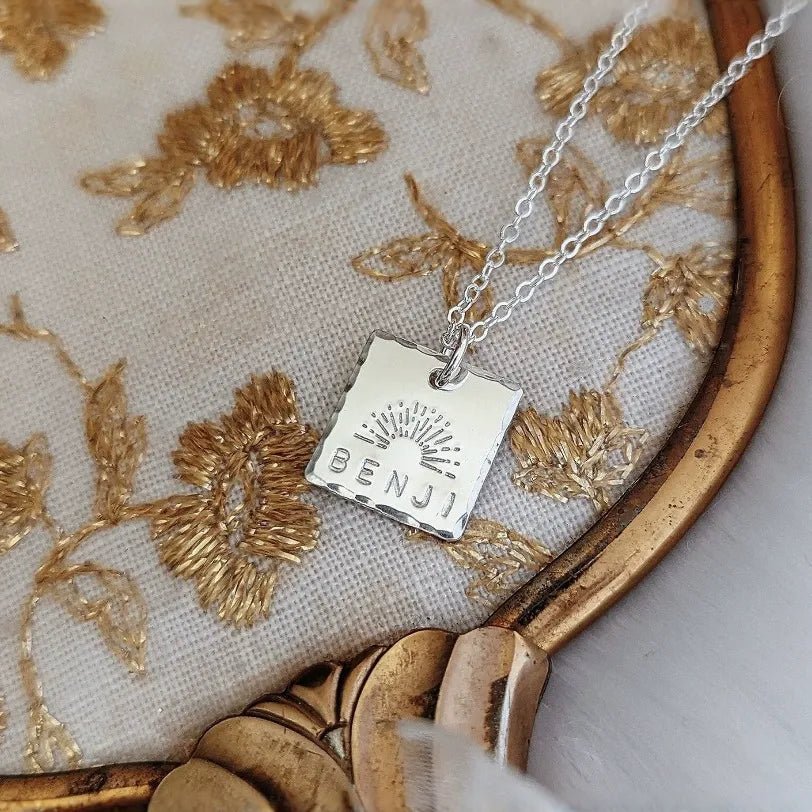 S925 Sterling Silver Custom Name Square Pendant Necklace - Metis Grace