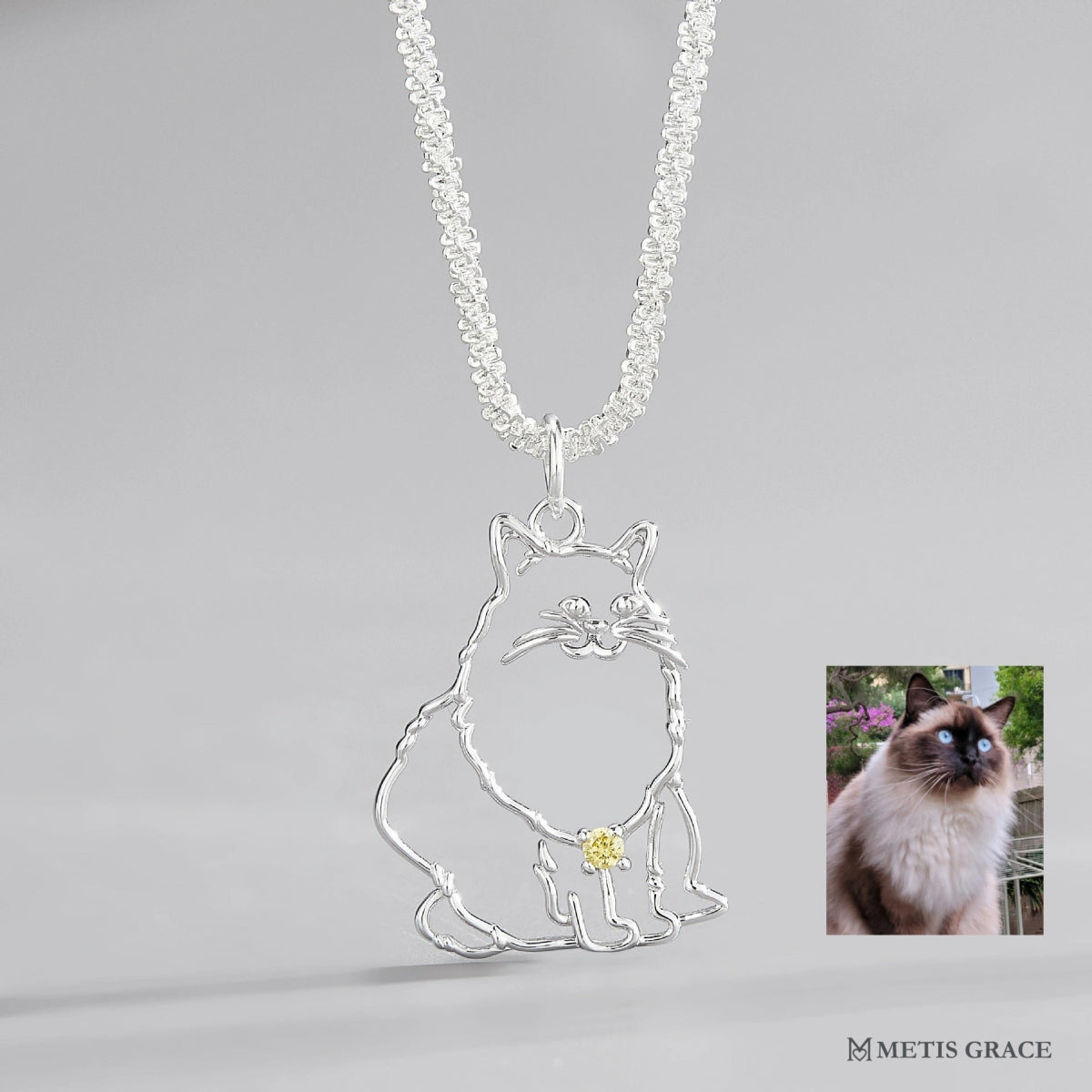 S925 Sterling Silver Custom Pet Photo Necklace - Metis Grace