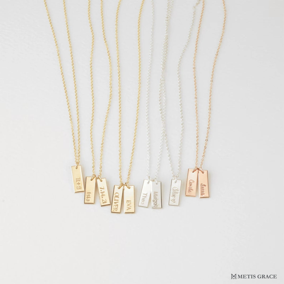 S925 Sterling Silver Engraved Rectangle Necklace - Metis Grace