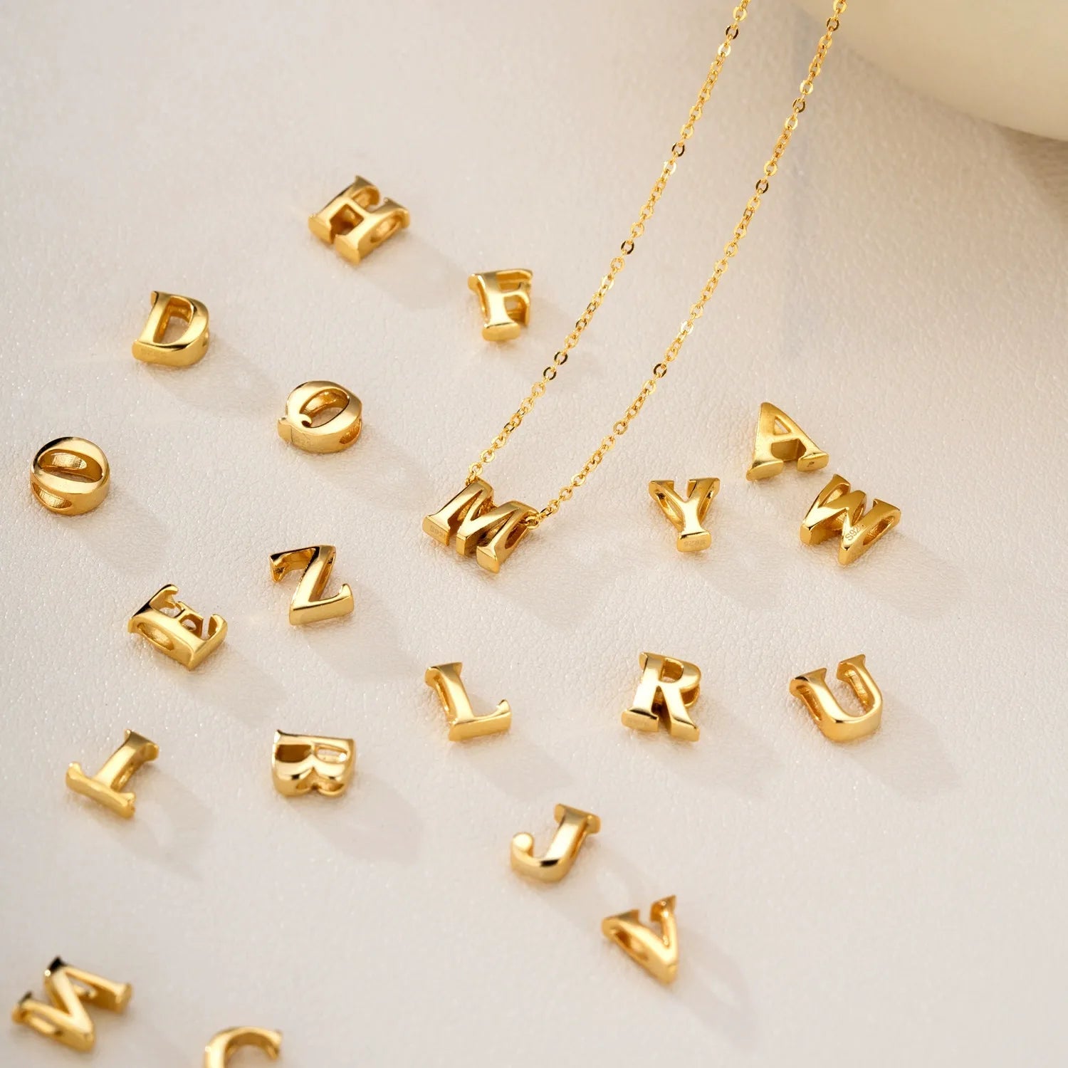 S925 Sterling Silver Hollow Alphabet Pendant Necklac - Metis Grace