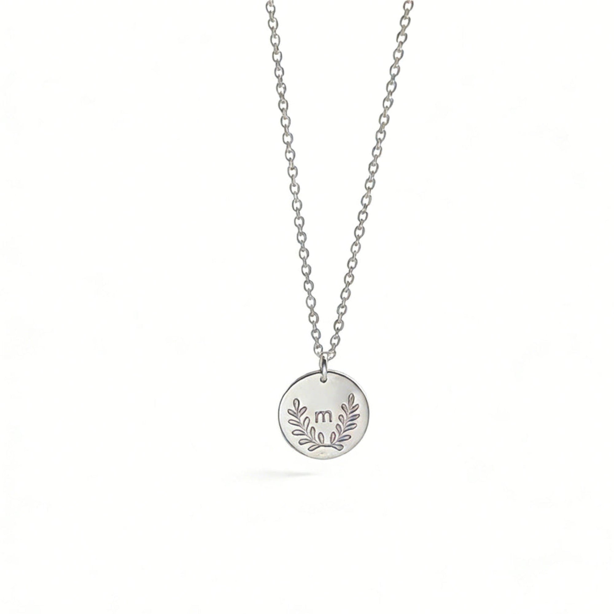 S925 Sterling Silver Leaf Round Initial Pendant Necklace - Metis Grace