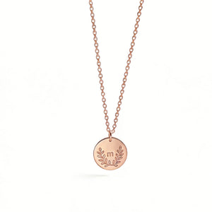 S925 Sterling Silver Leaf Round Initial Pendant Necklace - Metis Grace