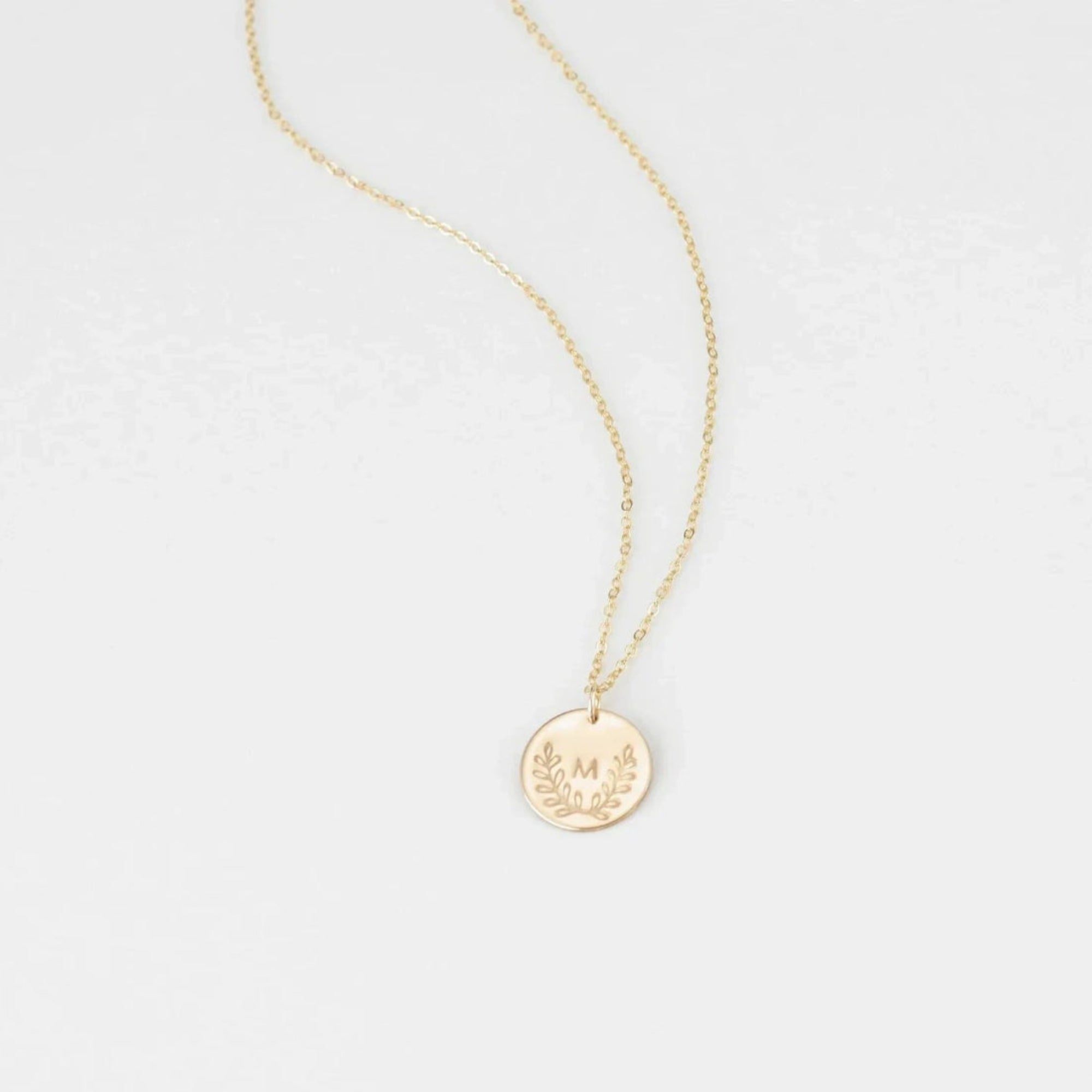 S925 Sterling Silver Leaf Round Initial Pendant Necklace - Metis Grace
