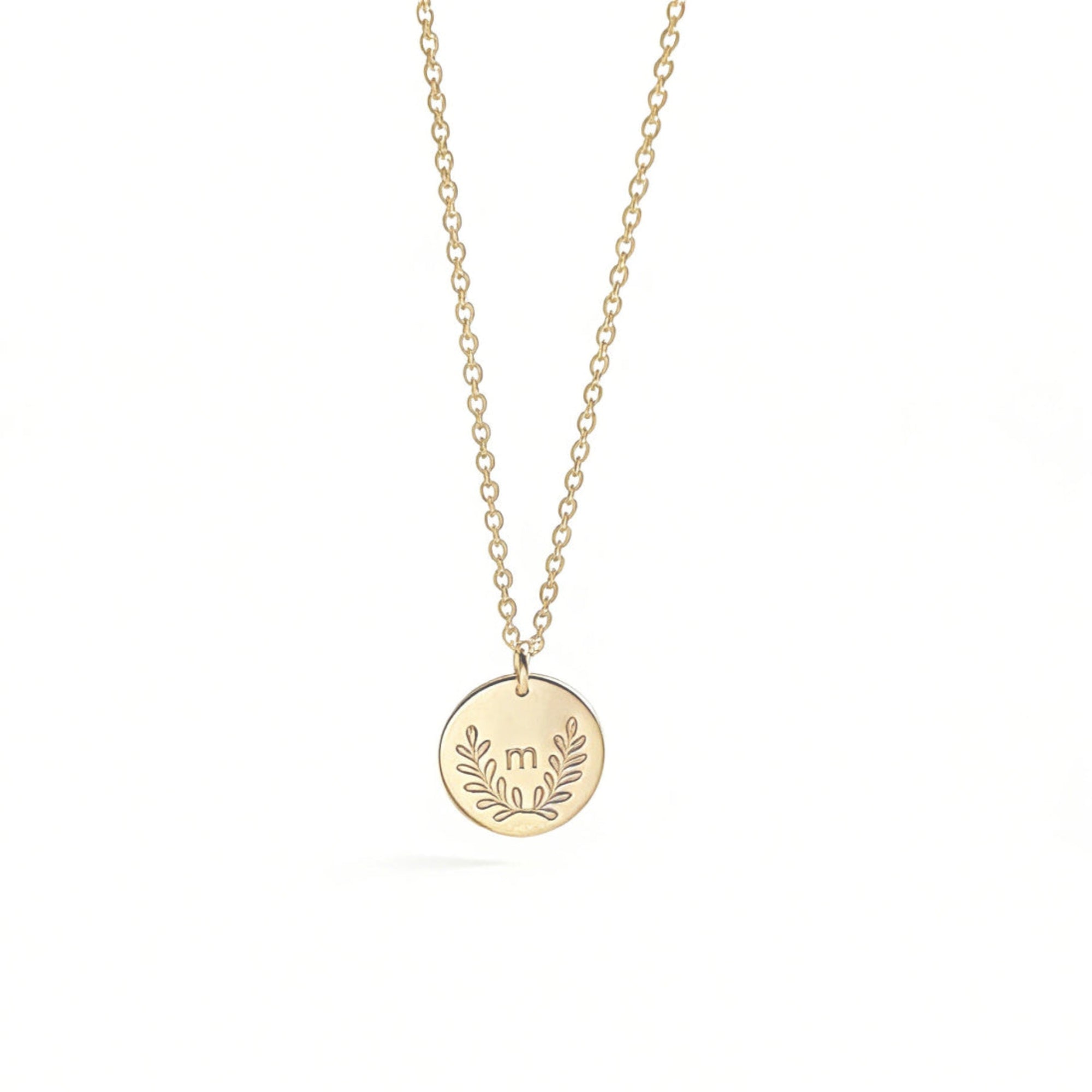 S925 Sterling Silver Leaf Round Initial Pendant Necklace - Metis Grace