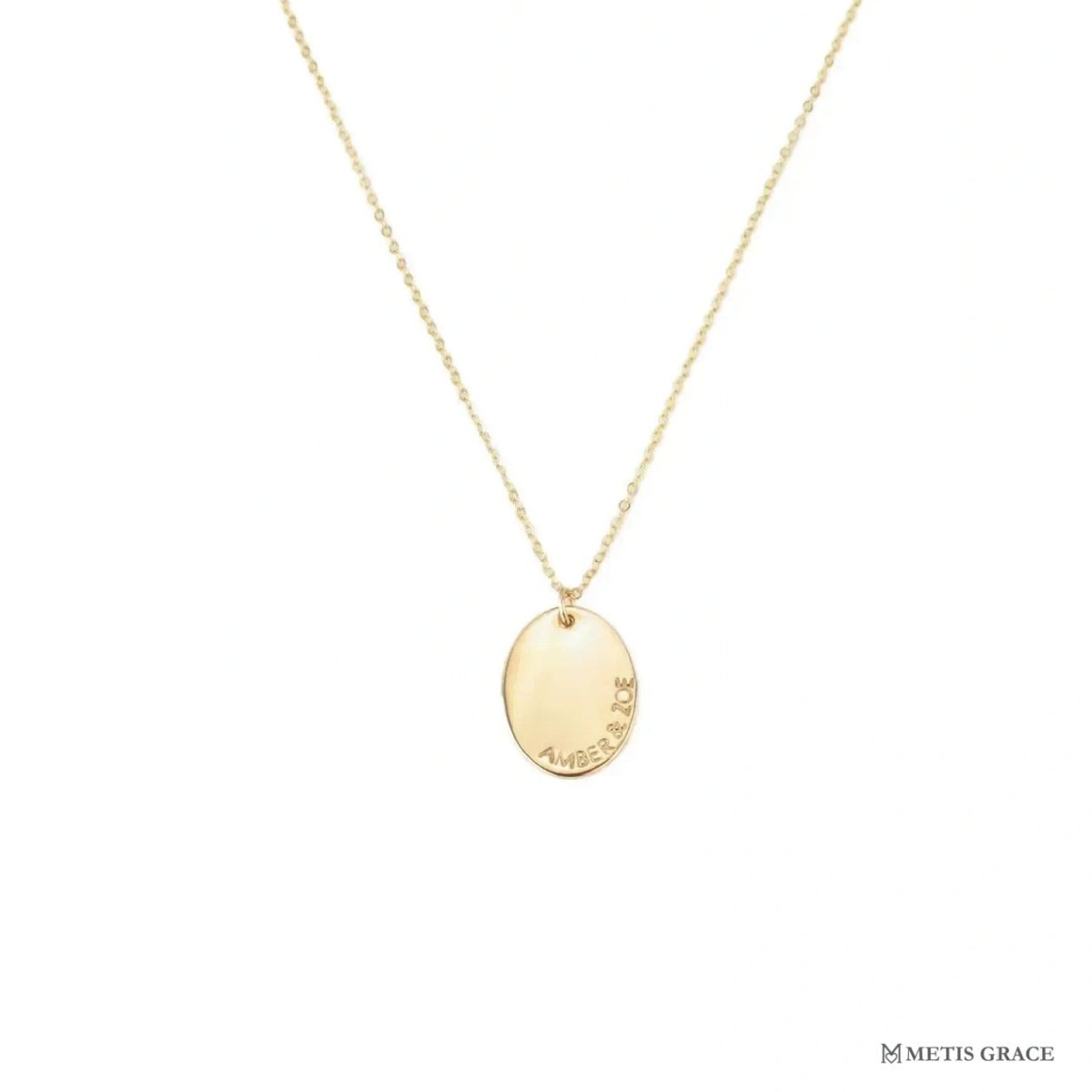 S925 Sterling Silver Oval Engraved Necklace - Metis Grace